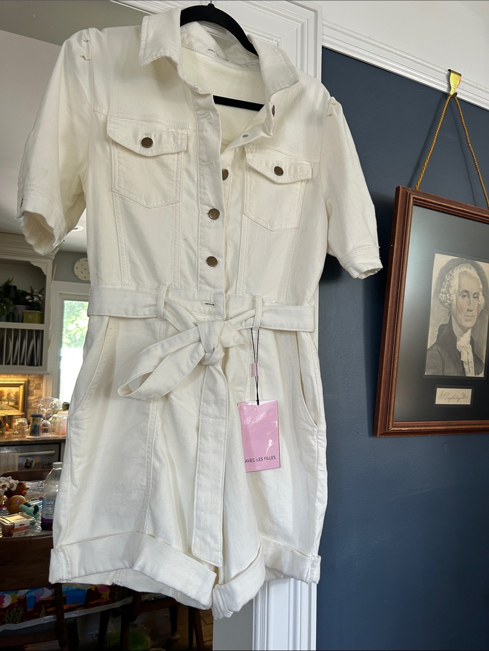 Avec Les Filled White Short-Sleeve Tie-Waist Romper